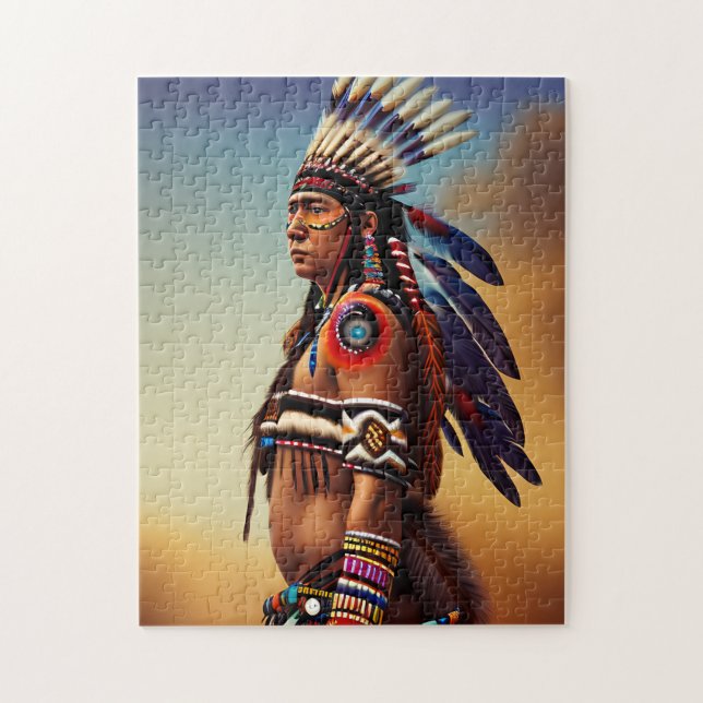 Unique Native American Warrior Jigsaw Puzzle (Vertical)