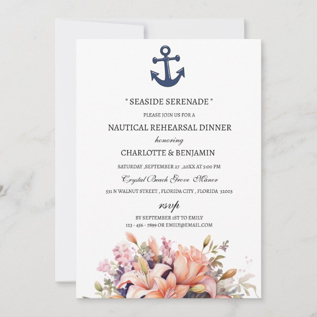 Unique Nautical Themed  Beach Rehearsal Dinner  Invitation (Front)