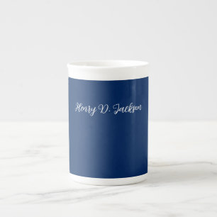 Unique Navy Blue Classical Handwriting Plain Bone China Mug