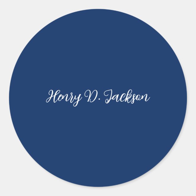 Unique Navy Blue Classical Handwriting Plain Classic Round Sticker (Front)