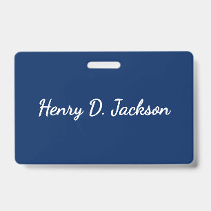 Unique Navy Blue Classical Handwriting Plain ID Badge