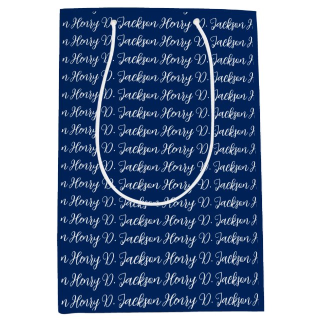 Unique Navy Blue Classical Handwriting Plain Medium Gift Bag (Front)