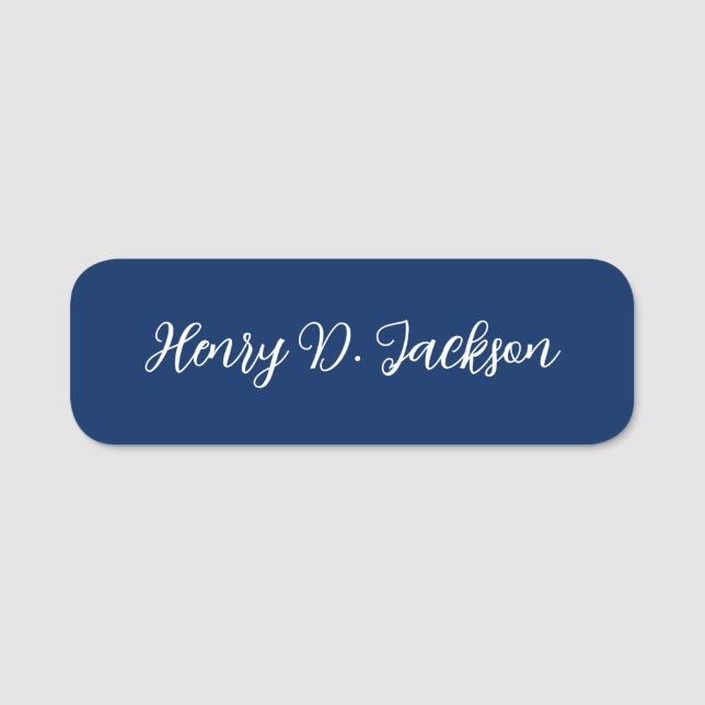 Unique Navy Blue Classical Handwriting Plain Name Tag (Front)