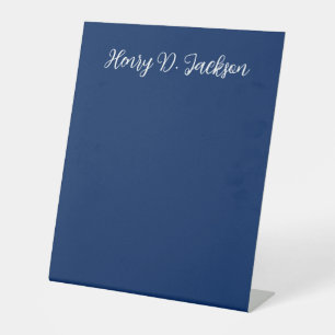 Unique Navy Blue Classical Handwriting Plain Pedestal Sign