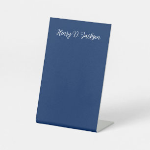 Unique Navy Blue Classical Handwriting Plain Pedestal Sign