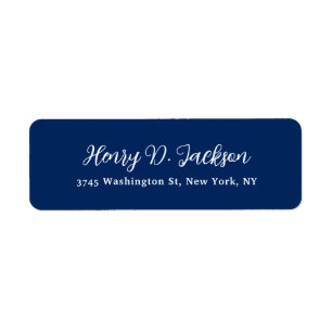 Unique Navy Blue Classical Handwriting Plain Return Address Label