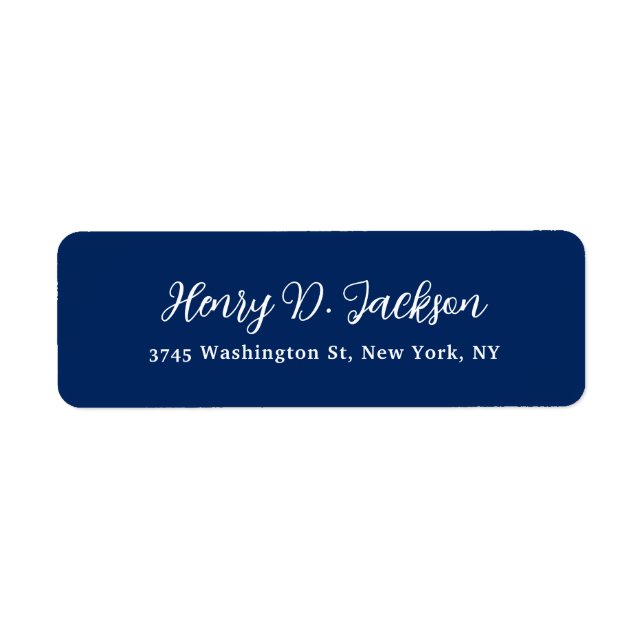 Unique Navy Blue Classical Handwriting Plain Return Address Label (Front)