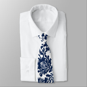 Unique Navy Blue Damask Pattern Tie