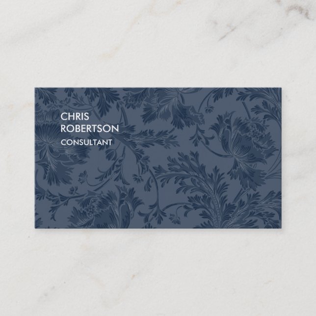 Unique Navy Blue Floral Damask Business Card (Front)