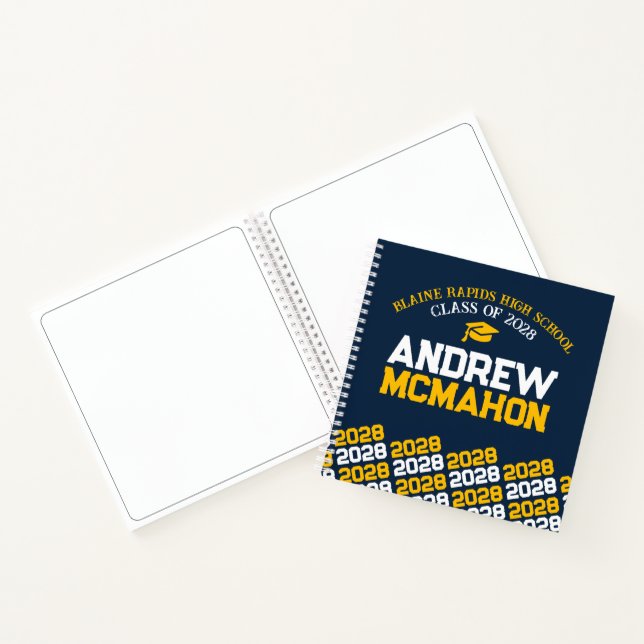 Unique Navy Blue & Gold Graduation Guestbook Notebook (Inside)