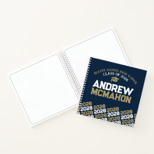 Unique Navy Blue & Gold Graduation Guestbook Notebook