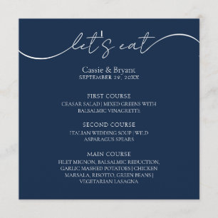 Unique Navy Blue Modern Script Wedding Menu