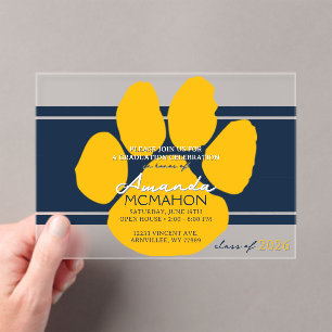 Unique Navy & Gold Graduation Pawprint Elegant Acrylic Invitations
