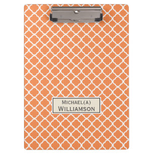 Unique Nectarine Orange & White Quatrefoil Pattern Clipboard