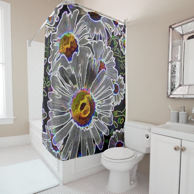 Unique Neon Daisies Shower Curtain (In Situ)