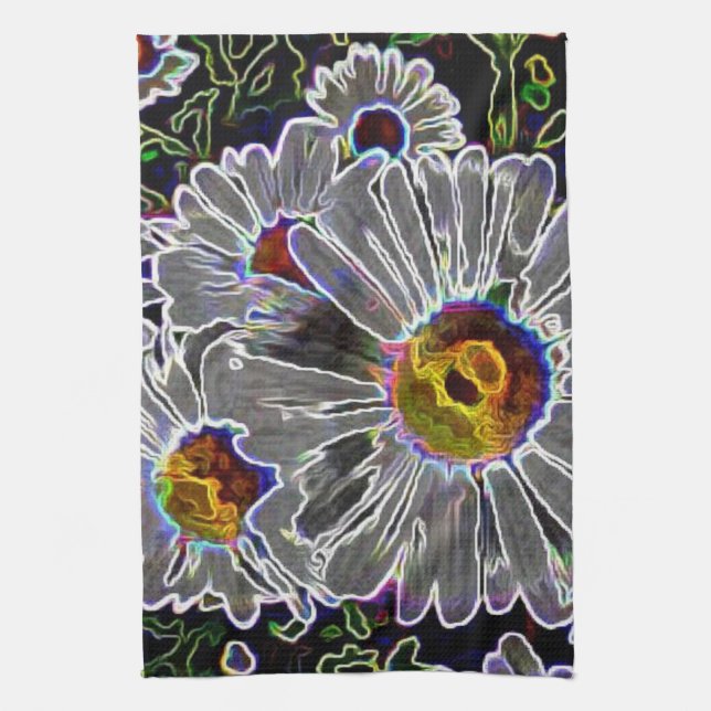 Unique Neon Daisies Tea Towel (Vertical)