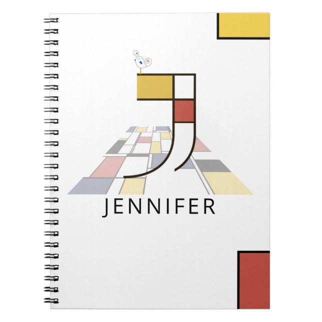Unique Neoplasticism Style Monogram. Letter J Notebook (Front)
