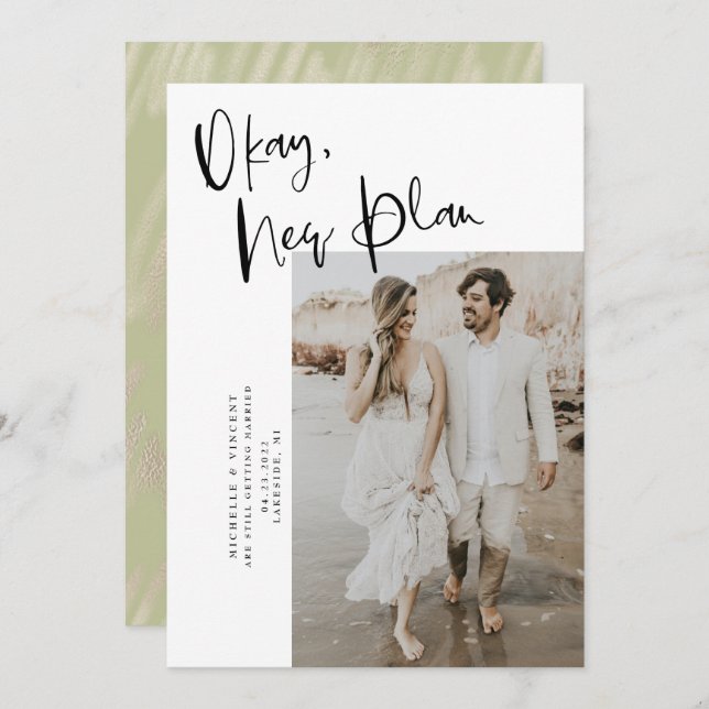 Unique New Plan Change Date Wedding Save The Date (Front/Back)