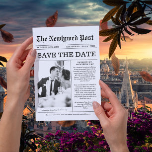 Unique Newspaper Fun Photo Save the Date Wedding  Invitation