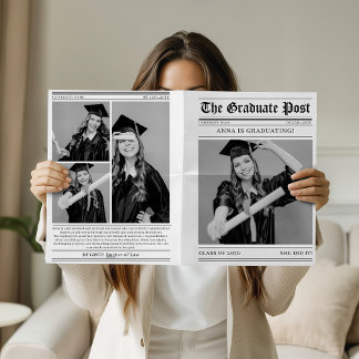 Unique Newspaper Graduation 4 Photo Collage 2026  Card