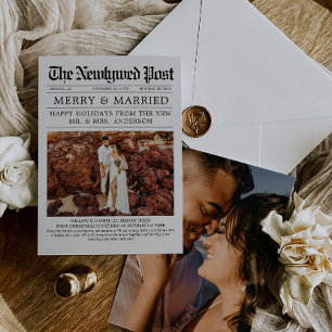 Unique Newspaper Merry and Married Christmas Card