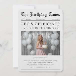 Unique Newspaper Photo 25th Birthday Celebration Invitation