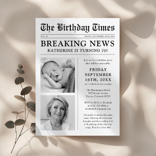 Unique Newspaper Photo Birthday Party Invitation