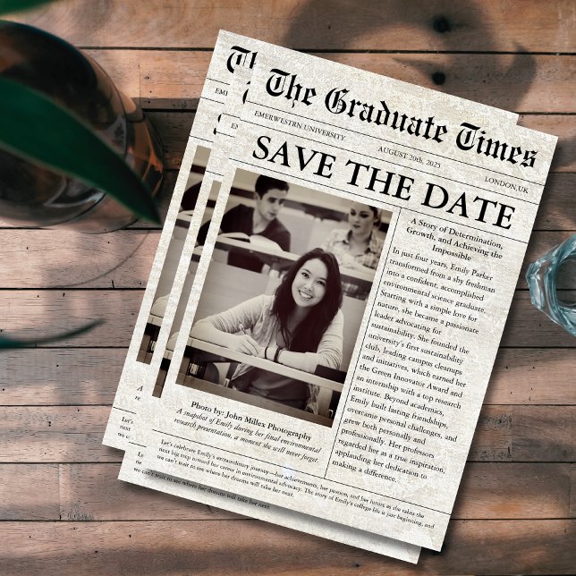 unique newspaper photo graduation  save the date (Creator Uploaded)