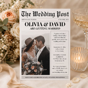 Unique Newspaper Photo Wedding Invitation