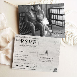 Unique Newspaper Photo Wedding Invitation RSVP Postcard