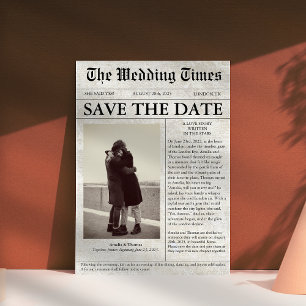 unique newspaper photo wedding save the date invitation