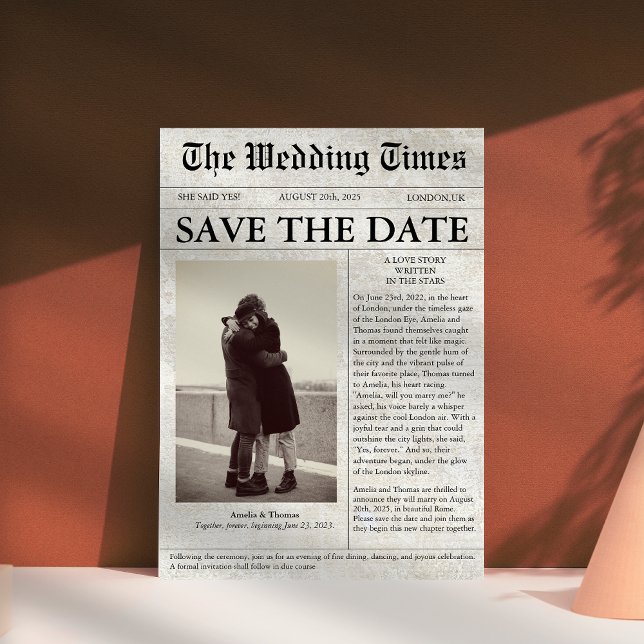 unique newspaper photo wedding save the date invitation (Creator Uploaded)