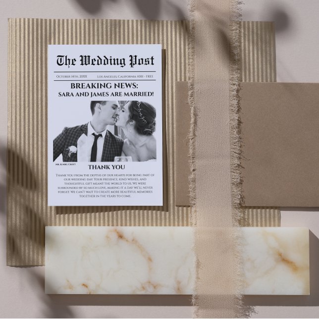 Unique Newspaper Photo Wedding Thank You Card (Creator Uploaded)