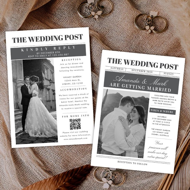 Unique Newspaper Wedding Black and white Invitation (Creator Uploaded)
