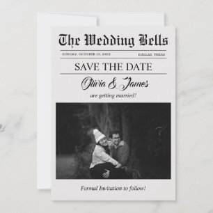 Unique Newspaper Wedding Photo Save the Date Card 