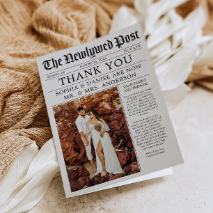 Unique Newspaper Wedding Thank You Card