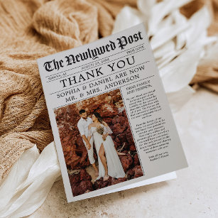 Unique Newspaper Wedding Thank You Card