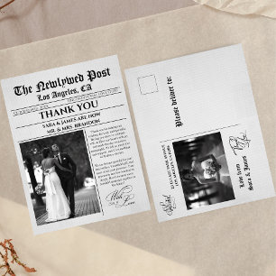 Unique Newspaper Wedding Thank You Postcard