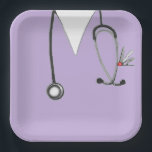 Unique Nurse Party Paper Plate<br><div class="desc">Nurse medical-themed party plates featuring lavender nursing scrubs and a stethoscope illustration to add something special to the celebration.</div>