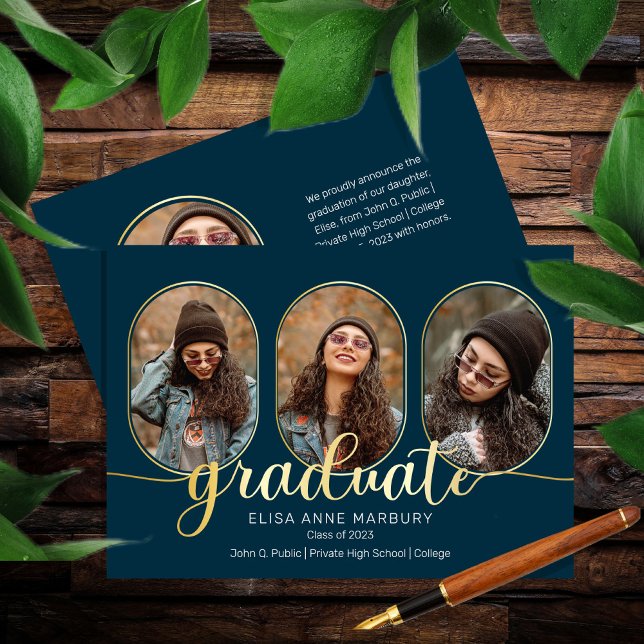 Unique Oblong 4 Photo Collage 2023 Graduation  Announcement (Creator Uploaded)