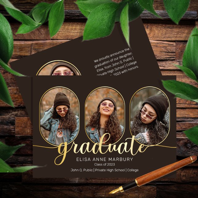 Unique Oblong 4 Photo Collage Graduation  Announcement (Creator Uploaded)