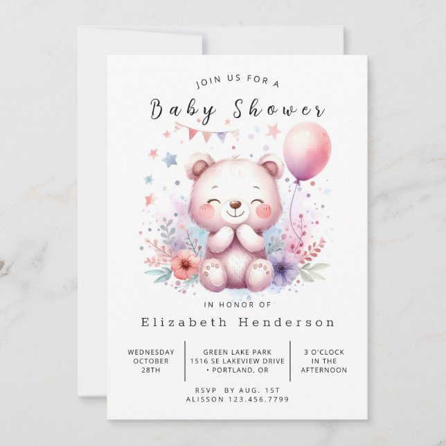 Unique Online Bear Baby Shower Invitation (Front)
