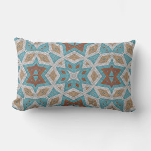 Unique Orange Beige Brown Aqua Blue Kaleidoscope Lumbar Cushion