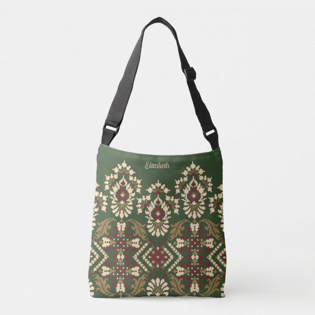 Unique Oriental Antique Rug Green Kilim Custom Crossbody Bag (Front)