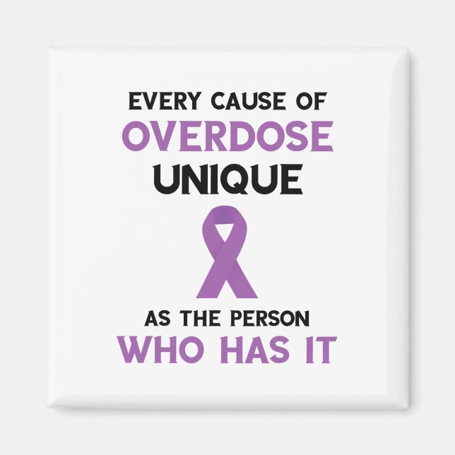 Unique Overdose Cause Purple Ribbon Overdose Aware Magnet (Front)