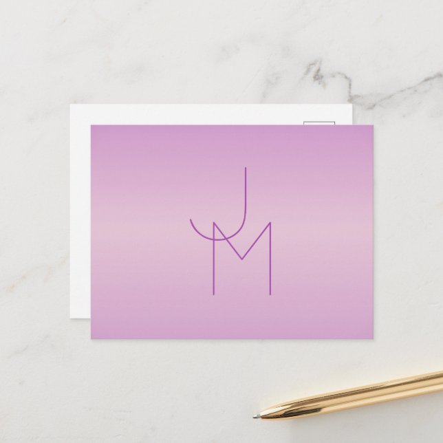 Unique Overlapping Monogram | Soft Lavender Pink Postcard (Front/Back In Situ)