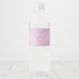 Unique Overlapping Monogram Soft Lavender Pink Water Bottle Label