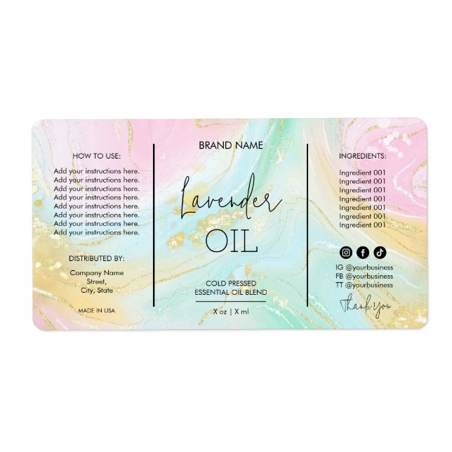 Unique Pastel Dropper Bottle Product Labels (Front)