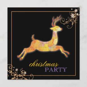 Unique Patchwork Reindeer Black Christmas Party Invitation