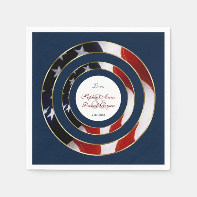 Unique Patriotic Elegant USA Flag Gold Wedding Napkin (Front)
